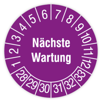 Prüfplakette, Nächste Wartung, Jahr 2028 - 2033, verschiedene Ausführungen