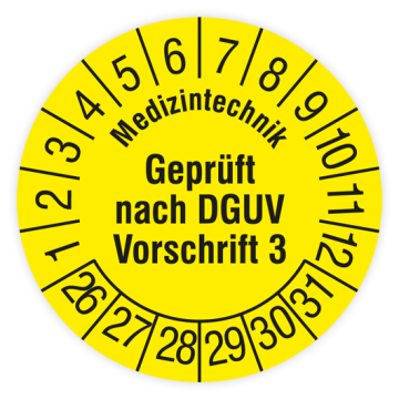 Prüfplakette, Medizintechnik Geprüft nach DGUV Vorschrift 3, 2026, verschiedene Ausführungen