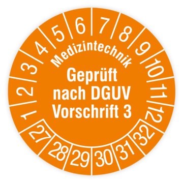 Prüfplakette, Medizintechnik Geprüft nach DGUV Vorschrift 3, 2027, verschiedene Ausführungen