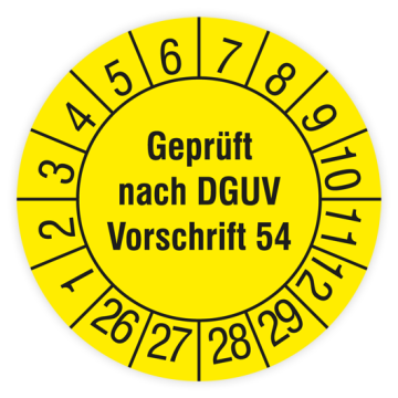 Prüfplakette, Geprüft nach DGUV Vorschrift 54, 2026, verschiedene Ausführungen