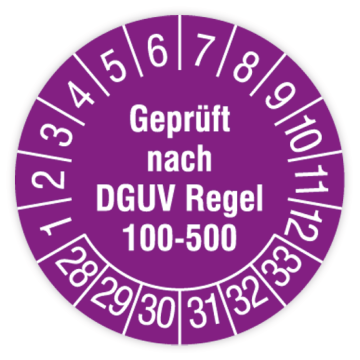 Prüfplakette Arbeitsmittel, Geprüft nach DGUV Regel 100-500, 2028, verschiedene Ausführungen