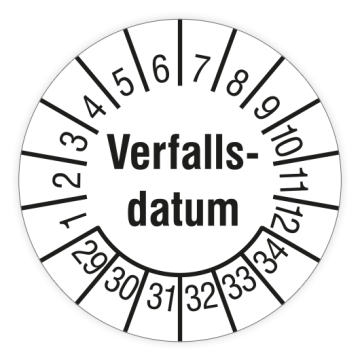 Prüfplakette, Verfallsdatum, 2029 - 2034, in verschiedenen Ausführungen