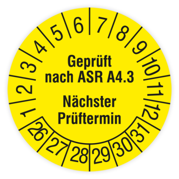 Prüfplakette Erste Hilfe Ausrüstung, Geprüft nach ASR A4.3, 2026, verschiedene Ausführungen