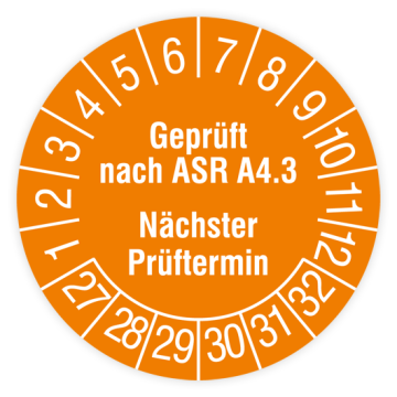Prüfplakette Erste Hilfe Ausrüstung, Geprüft nach ASR A4.3, 2027, verschiedene Ausführungen
