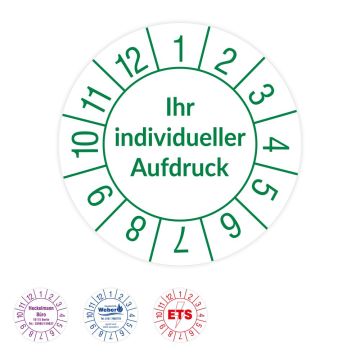 Prüfplaketten individuell mit Wunschtext, rund, verschiedene Ausführungen