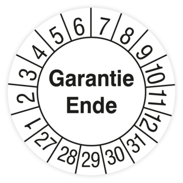 Prüfplakette, Garantie Ende, 2027, verschiedene Ausführungen