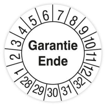 Prüfplakette, Garantie Ende, 2028 - 2032, verschiedene Ausführungen