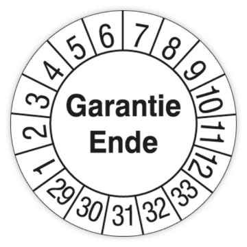 Prüfplakette, Garantie Ende, 2029 - 2033, in verschiedenen Ausführungen