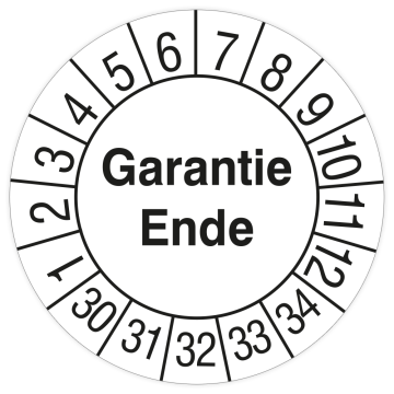 Prüfplakette, Garantie Ende, 2030 - 2034, in verschiedenen Ausführungen