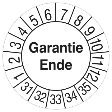 Prüfplakette, Garantie Ende, 2031 - 2035, Standardfolie, Ø 30 mm