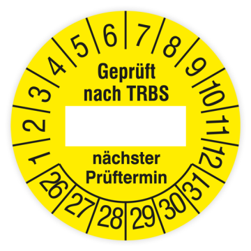 Prüfplakette, Geprüft nach TRBS - nächster Prüftermin, 2026, verschiedene Ausführungen