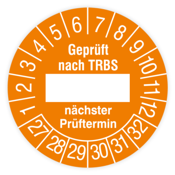 Prüfplakette, Geprüft nach TRBS - nächster Prüftermin, 2027, verschiedene Ausführungen