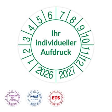 Prüfplaketten individuell mit Wunschtext, rund, verschiedene Ausführungen