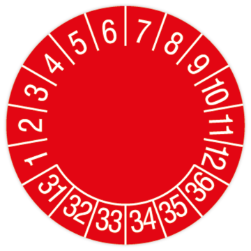 Prüfplakette, Standard, 2031 - 2036, Standard- /Dokumentenfolie, Ø 15 oder 30 mm
