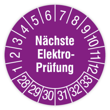 Prüfplakette, Nächste Elektro-Prüfung, 2028 - 2033, verschiedene Ausführungen