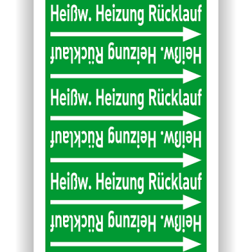 Rohrleitungsband Heißw. Heizung Rücklauf nach DIN 2403, in verschiedenen Ausführungen