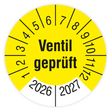 Prüfplakette, Ventil geprüft, 2026, verschiedene Ausführungen