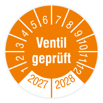 Prüfplakette, Ventil geprüft, 2027, verschiedene Ausführungen