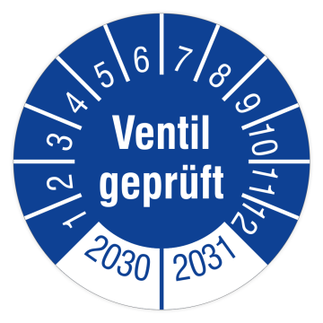 Prüfplakette, Ventil geprüft, 2030 - 2031, in verschiedenen Ausführungen