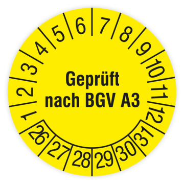 Prüfplakette, Geprüft nach BGV A3, 2026, verschiedene Ausführungen