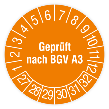 Prüfplakette, Geprüft nach BGV A3, 2027, verschiedene Ausführungen