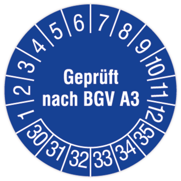 Prüfplakette, Geprüft nach BGV A3, 2030 - 2035, in verschiedenen Ausführungen