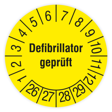 Prüfplakette, Defibrillator geprüft, 2026, verschiedene Ausführungen