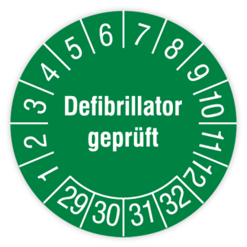 Prüfplakette, Defibrillator geprüft, 2029 - 2032, in verschiedenen Ausführungen