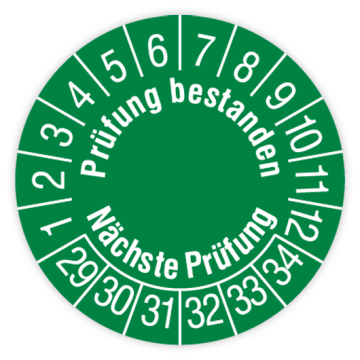 Prüfplakette, Prüfung bestanden - Nächste Prüfung, 2029 - 2034, in verschiedenen Ausführungen