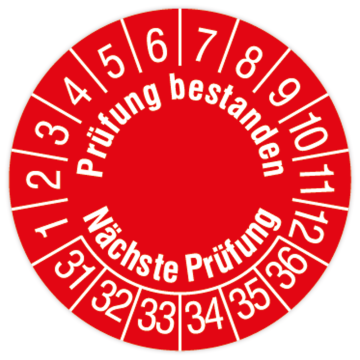 Prüfplakette, Prüfung bestanden - Nächste Prüfung, 2031, Standard- /Dokumentenfolie, Ø 30 mm