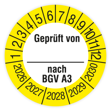 Prüfplakette, Geprüft von… nach BGV A3, 2026, verschiedene Ausführungen