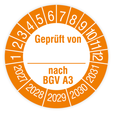 Prüfplakette, Geprüft von… nach BGV A3, 2027, verschiedene Ausführungen