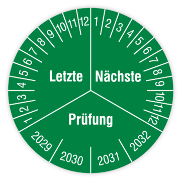 Prüfplakette, Letzte / Nächste Prüfung, 2029 - 2032, in verschiedenen Ausführungen