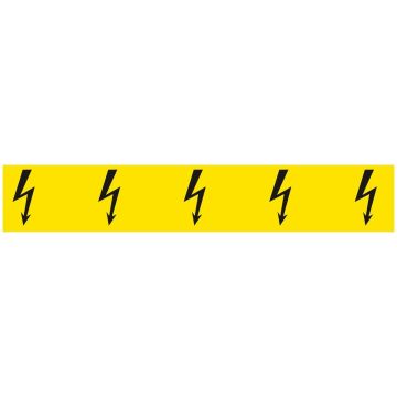 Warnband, gelb mit Blitzpfeil, selbstklebend, 50 mm, 66 m/Rolle