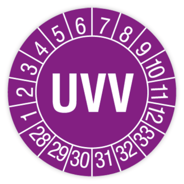 Prüfplakette Unfallverhütungsvorschrift, UVV, 2028 - 2033, verschiedene Ausführungen
