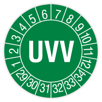 Prüfplakette Unfallverhütungsvorschrift, UVV, 2029 - 2034, in verschiedenen Ausführungen