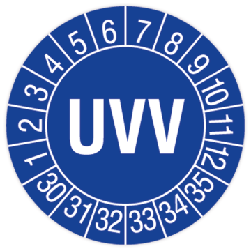 Prüfplakette Unfallverhütungsvorschrift, UVV, 2030 - 2035, in verschiedenen Ausführungen