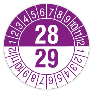 Prüfplakette, 2 Jahre mit Monaten, 2028 - 2029 verschiedene Ausführungen