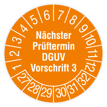 Prüfplakette, Nächster Prüftermin - DGUV Vorschrift 3, 2027, verschiedene Ausführungen