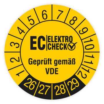 Prüfplakette, EC Elektro Check - Geprüft gemäß VDE,2026, verschiedene Ausführungen
