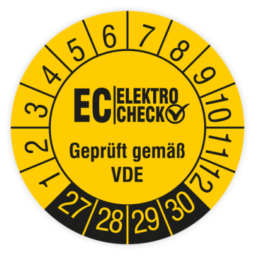 Prüfplakette, EC Elektro Check - Geprüft gemäß VDE,2027, verschiedene Ausführungen