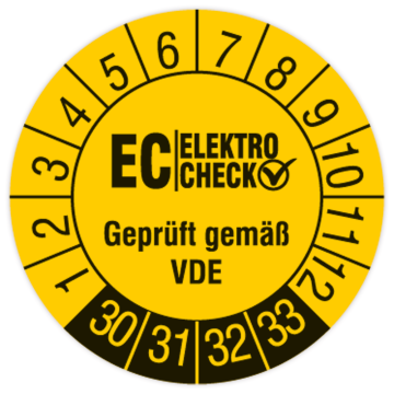 Prüfplakette, EC Elektro Check - Geprüft gemäß VDE, 2030 - 2033, in verschiedenen Ausführungen
