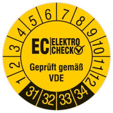Prüfplakette, EC Elektro Check - Geprüft gemäß VDE, 2031, Standardfolie, Ø 30 mm