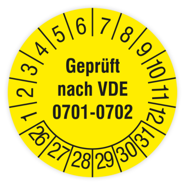 Prüfplakette, Geprüft nach VDE 0701-0702, 2026, verschiedene Ausführungen