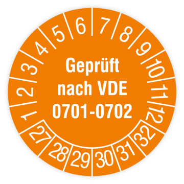 Prüfplakette, Geprüft nach VDE 0701-0702, 2027, verschiedene Ausführungen