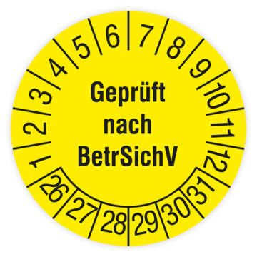 Prüfplakette, Geprüft nach BetrSichV, 2026, verschiedene Ausführungen