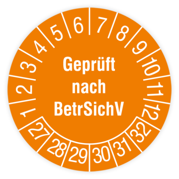 Prüfplakette, Geprüft nach BetrSichV, 2027, verschiedene Ausführungen