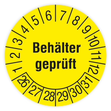 Prüfplakette, Behälter geprüft, 2026, verschiedene Ausführungen