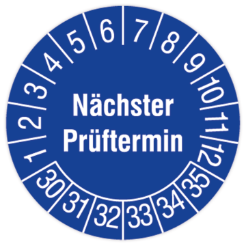 Prüfplakette, Nächster Prüftermin, 2030 - 2035, Dok.folie m. Oberflächenschutz, vers. Ausführungen