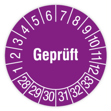 Prüfplakette, Geprüft, 2028 - 2033, verschiedene Ausführungen